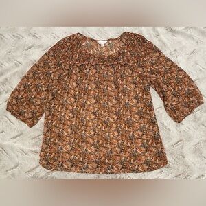 LC Lauren Conrad Pleated Floral Boho Bohemian Blouse XXL
